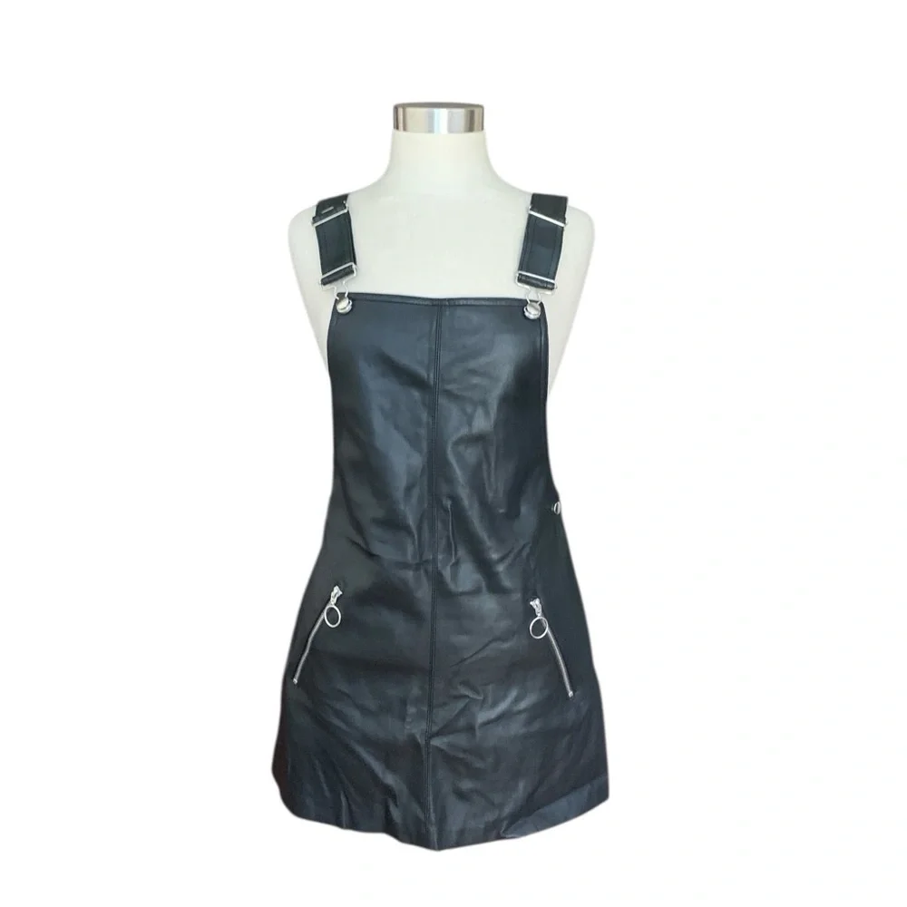 Forever 21 black pleather pinafore dress